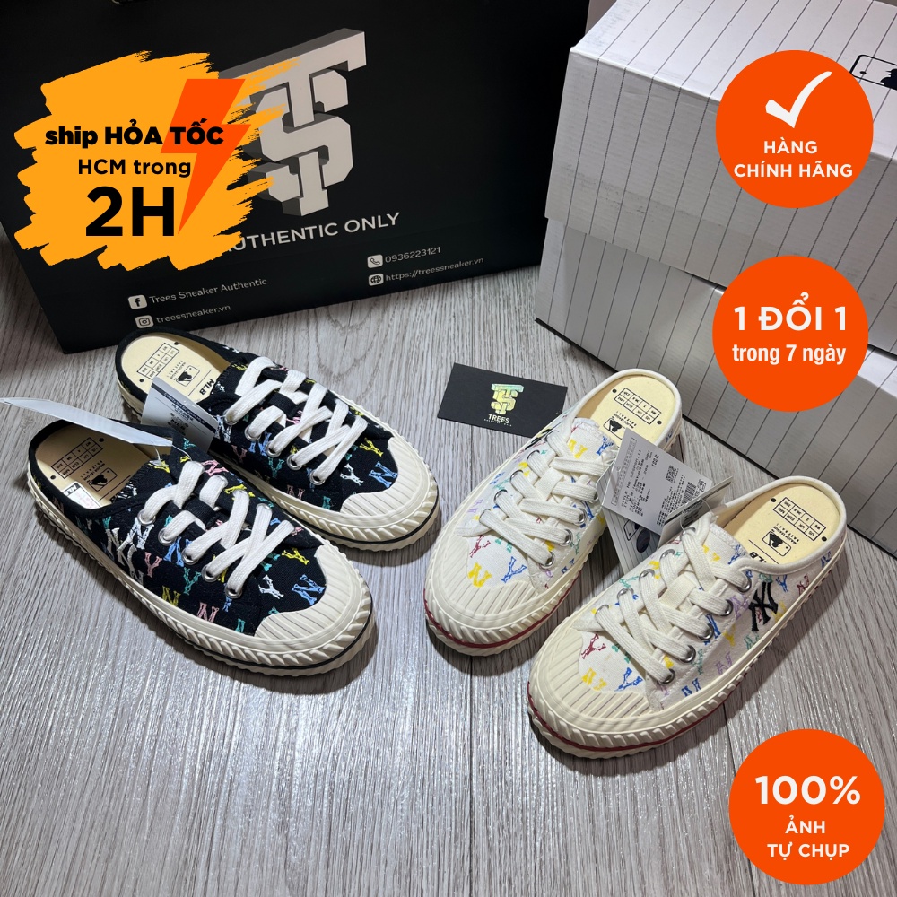 Giày thể thao MLB MULE MONOGRAM TRẮNG ĐEN FULL BOX TAG CHECK HIDDEN TAG