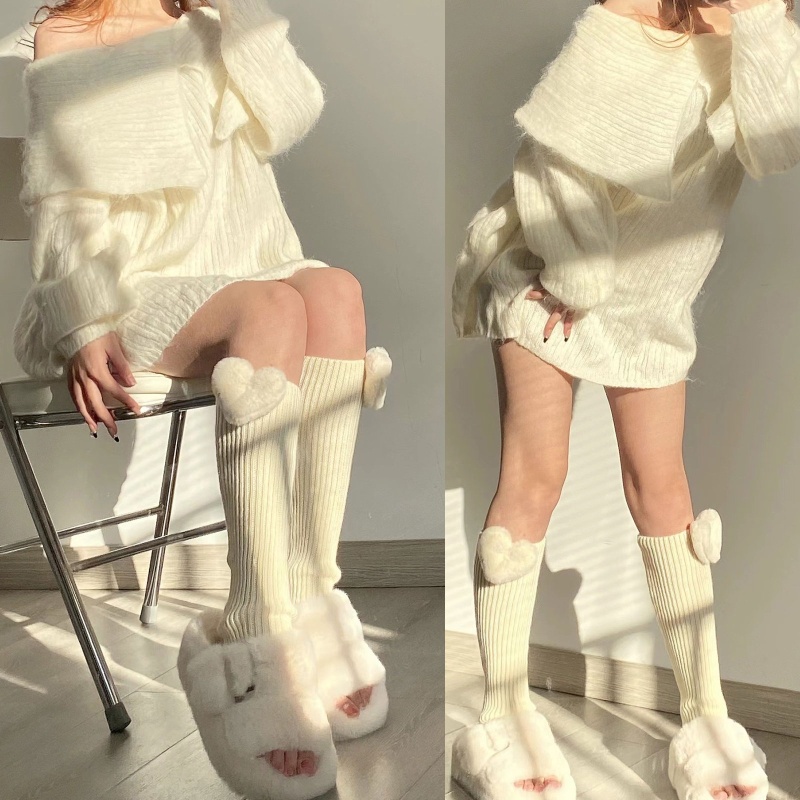 Phụ Kiện Giữ Ấm Chân Đan Len Hình Trái Tim 3D Màu Sắc Ngọt Ngào