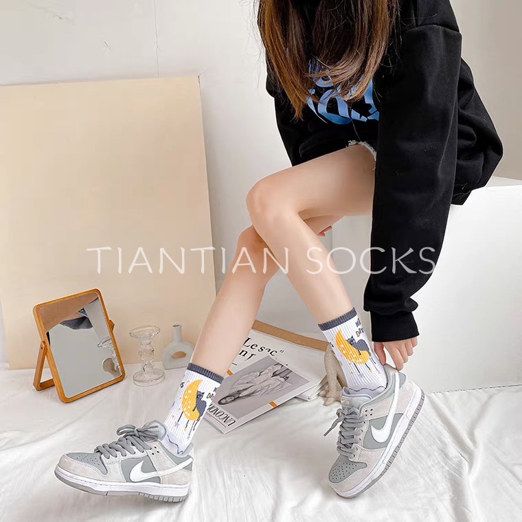 TIAN TIAN T060 Vớ tất nam nữ cổ cao tất cotton cao cấp Vớ bóng rổ thời trang mùa thu phong cách Hàn Quốc cho học sinh nam và nữ
