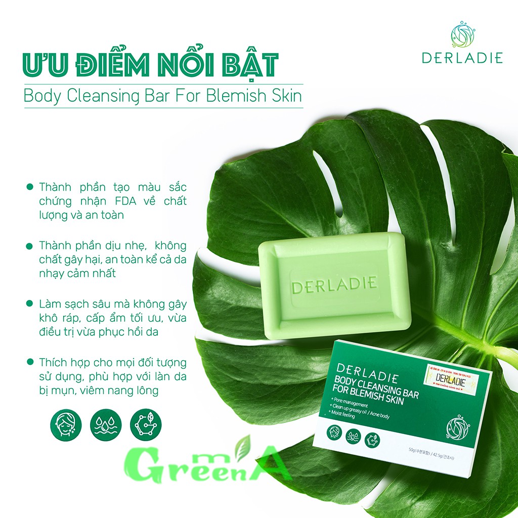 Xà Bông Giảm Mụn Lưng Soap Xà Phòng Giảm Mụn Body Ngực Cơ Thể Sau 7 Ngày Derladie Body Cleansing Bar For Blemish Skin