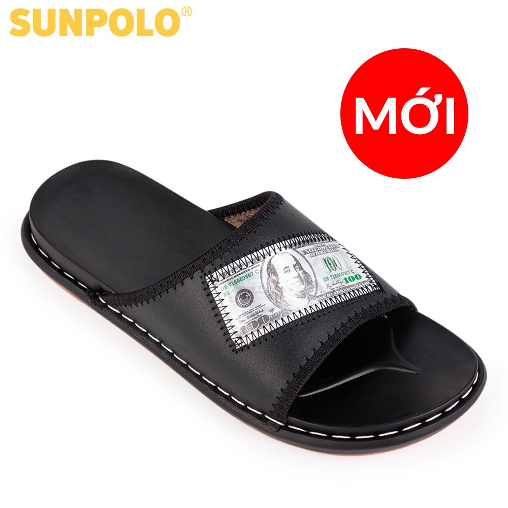 [Mã BMBAU50 giảm 7% đơn 99K] Dép quai ngang nam da bò SUNPOLO Đen - SNADO2