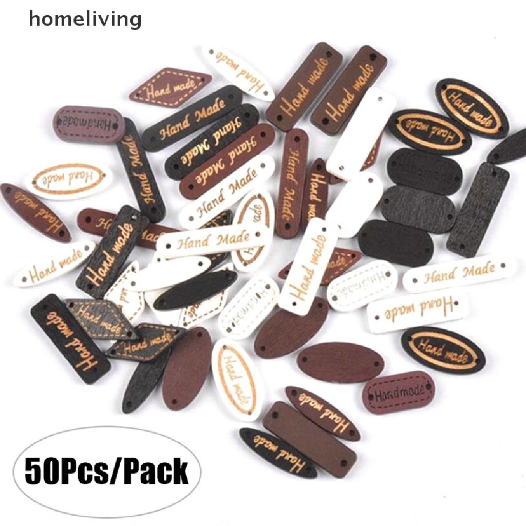 Set 50 Nút Gỗ Khắc Chữ &quot;Hand Made&quot; Làm Thủ Công