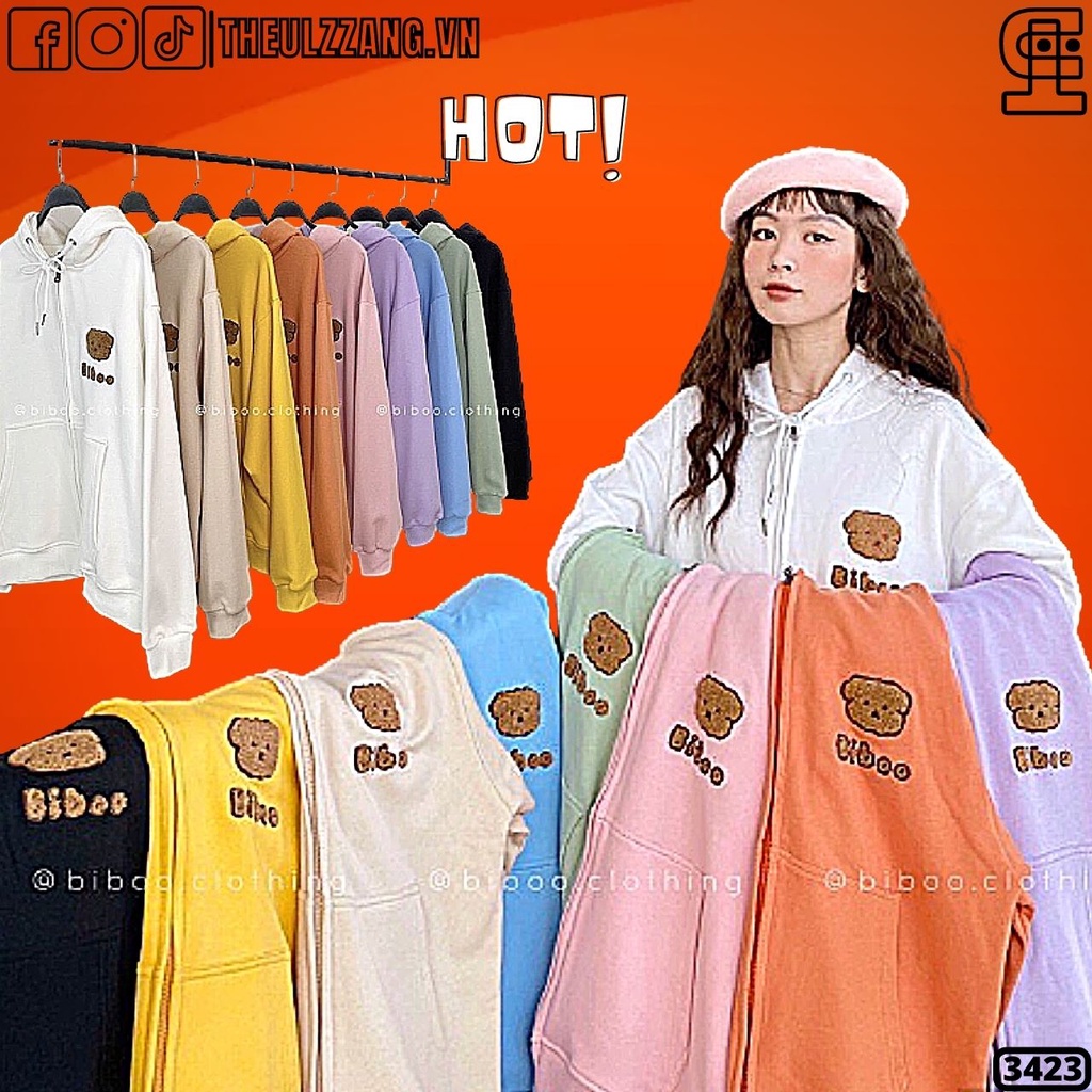 Áo Khoác Nữ Nỉ Bông Dày Dặn Thêu Gấu Form Rộng Chất Siêu Đẹp Áo Khoác Jackets Thun Nỉ Nữ Thêu GẤU BIBOO - AK3423
