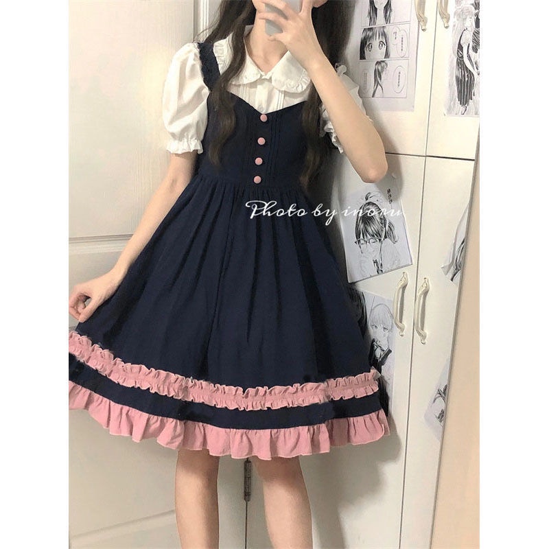 Hàn quốc.Set Đầm Lolita Nhật Bản Kèm Dây Cột Nơ Ngọt Ngào Cho Nữ Sinh .váy đầm.váy mùa hè nữ.váy