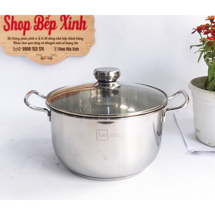 Nồi luộc gà bếp từ FiveStar inox 430 nắp kính (26cm / 28cm / 30cm / 32cm /36cm)3 đáy dùng được mọi bếp , hàng chính hãng