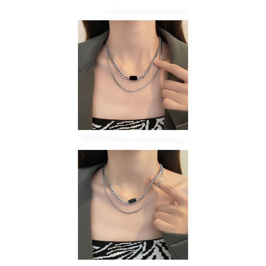 Dây Chuyền Hai Lớp Titansteelretroblack Diamonddoublelayerlacefemalechain