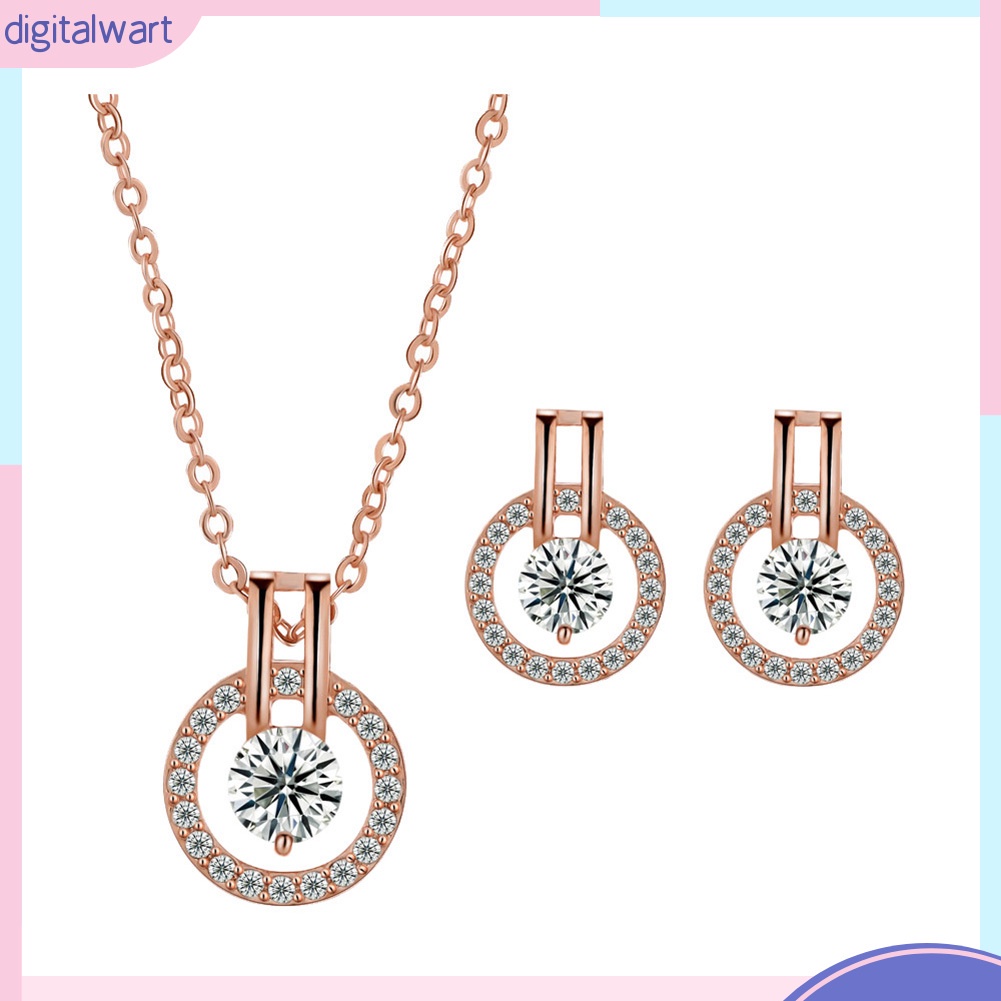 Bộ Dây Chuyền + Bông Tai Đính Đá Zircon Sang Trọng Cho Nữ