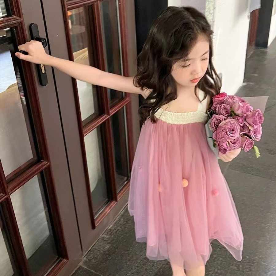 Đầm Công Chúa Hai Dây Thời Trang Mùa Hè Hàn Quốc Cho Bé Gái