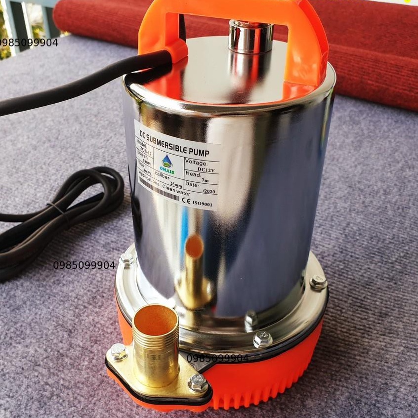 Bơm tỏm thả bơm chìm vỏ nhựa ắc quy, bơm thoát nước xả - Máy Bơm chìm inox dùng điện DC 12V 24V công suất 180W