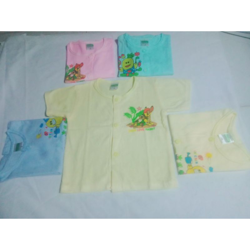Áo nút giữa tay ngắn màu sơ sinh 100% cotton