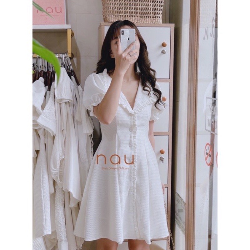 Váy Xốp Ô Cổ Chéo Chiết Eo 3 Màu Có Ảnh Thật