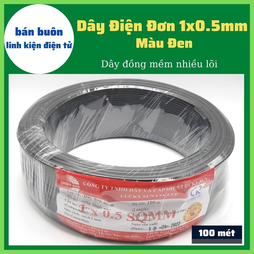 Dây điện đơn 1x0.5mm màu đen, dây diện mềm nhiều lõi, dây diện đơn