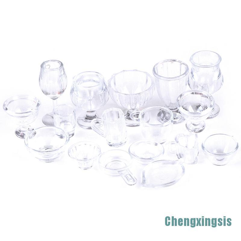 Set 17 mô hình dụng cụ bàn ăn đồ chơi mini trong suốt đóng vai tỉ lệ 1:12 dành cho nhà búp bê