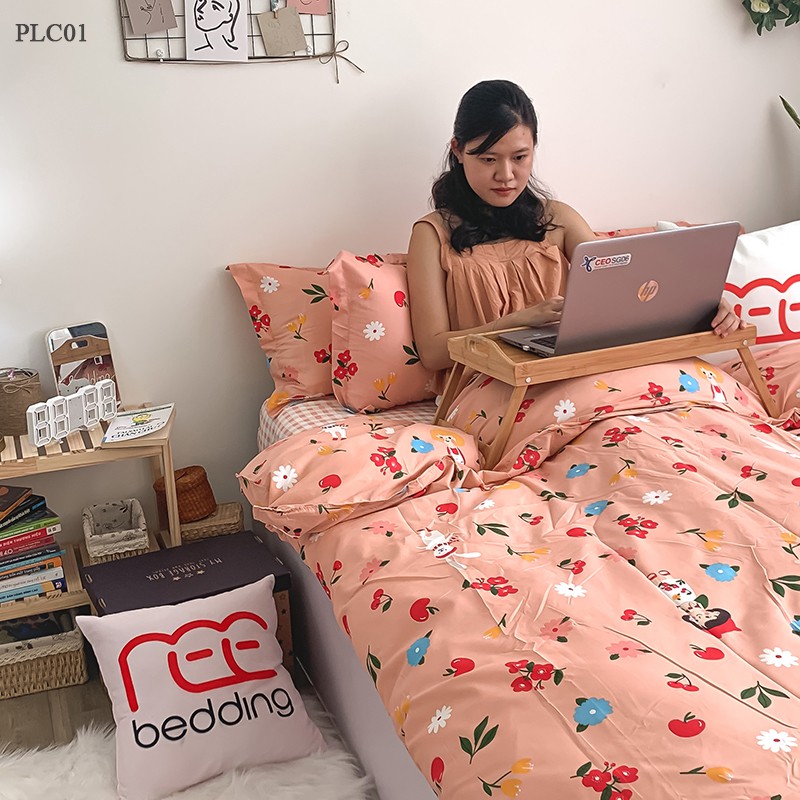 Bộ chăn ga gối Poly Cotton REE Bedding PLC01 cam hồng đủ size giường nệm