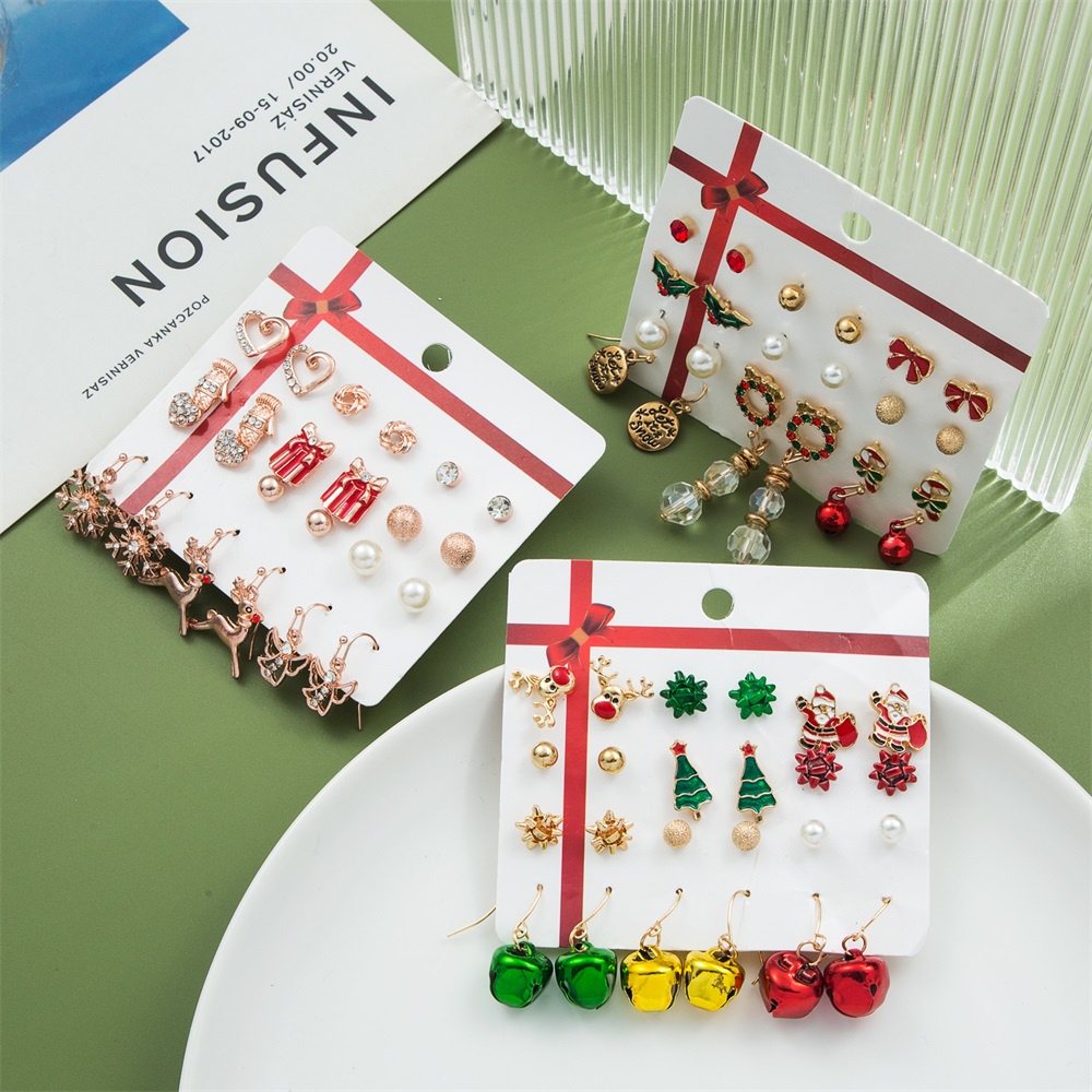 Set 9/12 đôi bông tai thẻ hình cây thông Noel