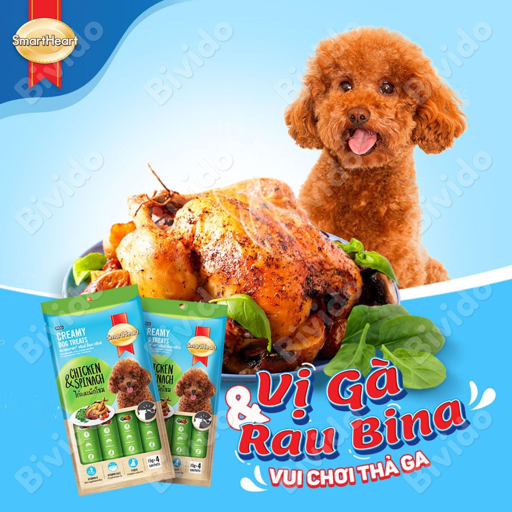 Súp thưởng cho chó Smartheart Creamy Dog Treats mọi lứa tuổi thanh 15g - Bivido