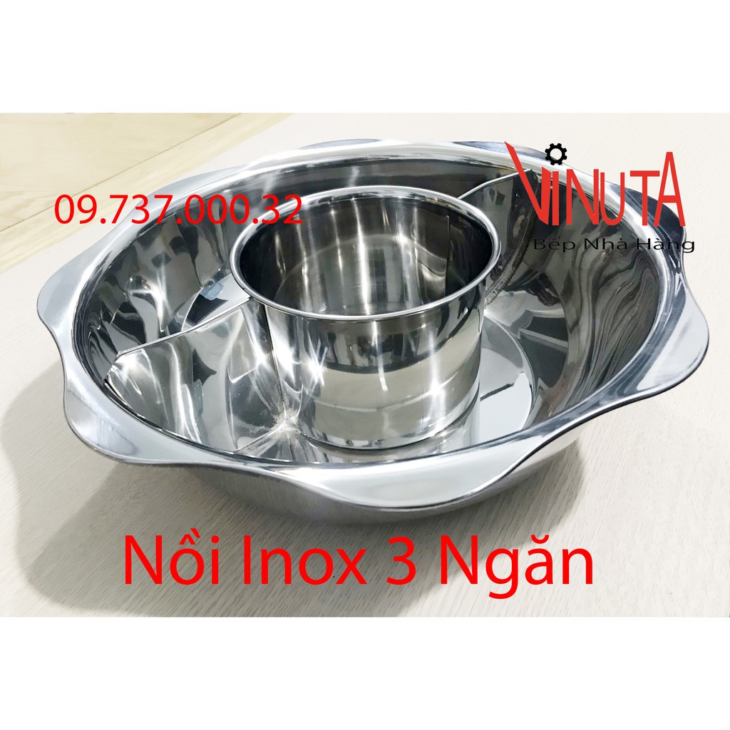 Nồi lẩu inox 3 ngăn, xoong nấu lẩu bằng inox hình tròn 3 đáy riêng biệt giá rẻ, chất lượng, uy tín