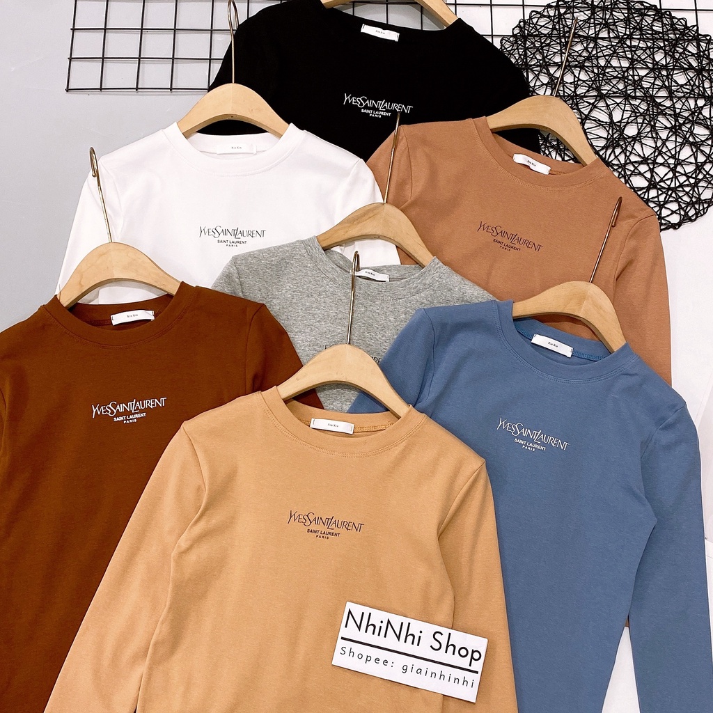 Áo thun xin xin dài tay in chữ, Áo phông cổ tròn dáng ôm co giãn XX6608 - NhiNhi Shop