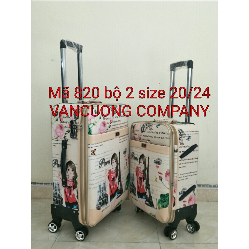 Combo Vali nhựa PC họa tiết siêu xinh giá siêu rẻ, size 20 và size 24