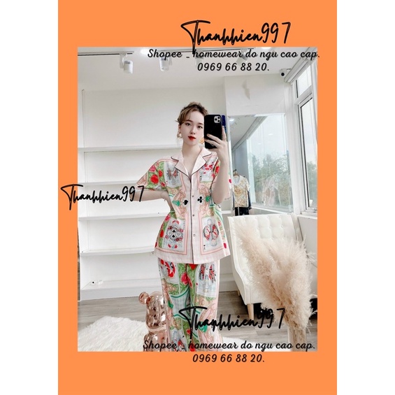 Pijama tay ngắn quâng dài con đầm mulisi lụa xước tô châu CC08.