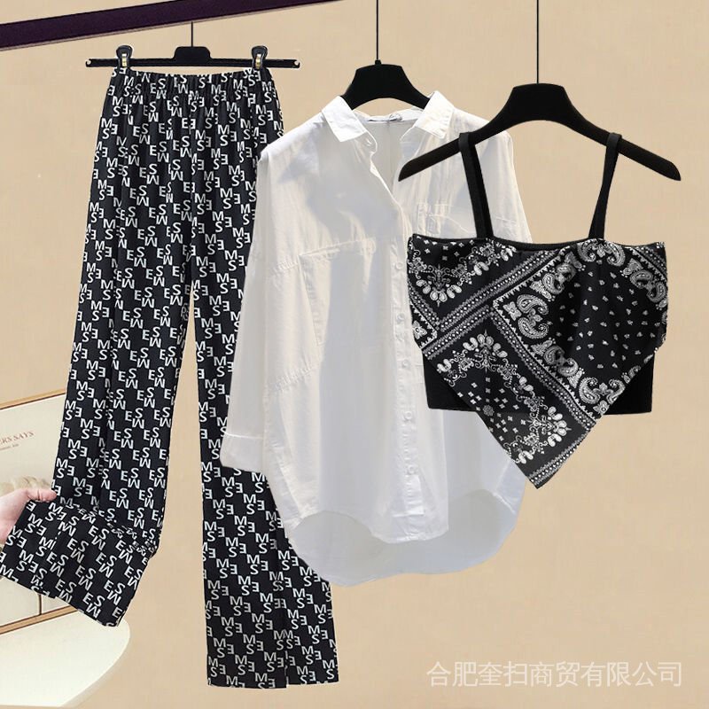 Set Đồ Ba Mảnh Áo Vest Và Quần Ống Rộng Phong Cách Mùa Hè 2022 Giảm Độ Tuổi Trung Niên Thời Trang Cho Nữ