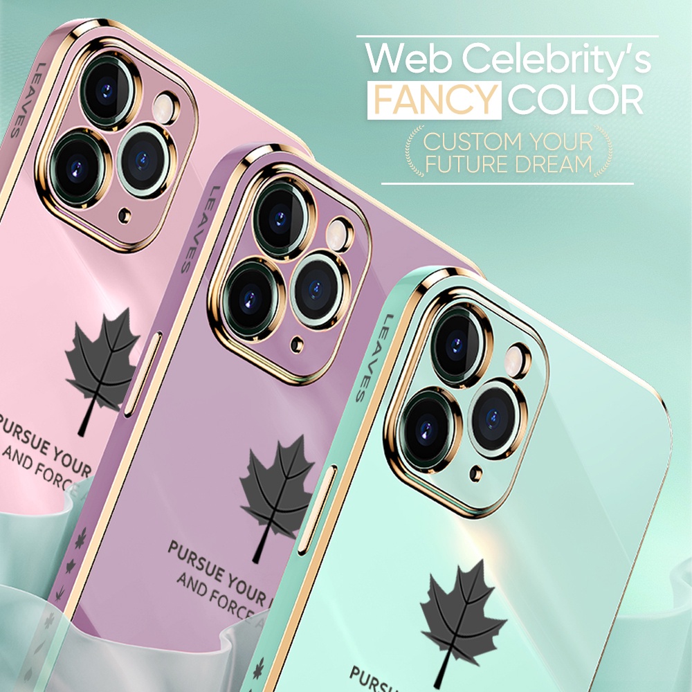 IPhone 11 Pro MAX SE 2020 X XS XR 6 6S 7 8 Plus 2022 For Phone Case Soft Casing Silicone Maple Leaf Electroplating Full Cover Shockproof TPU Cases