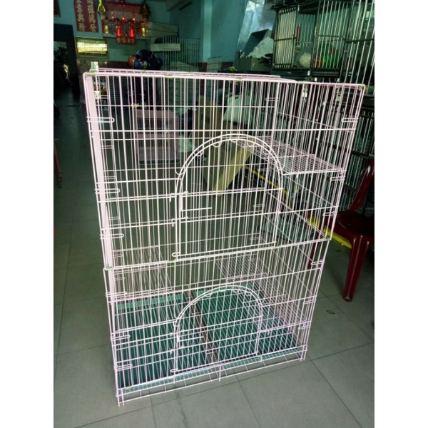 Chuồng mèo 3 tầng có mâm hứng (60x90 cao 1m3) màu hồng