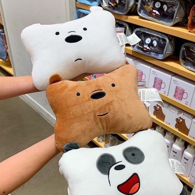 Gối tựa đầu hình xương anh em gấu We Bare Bears Chúng tôi đơn giản là Gấu hàng Miniso chính hãng