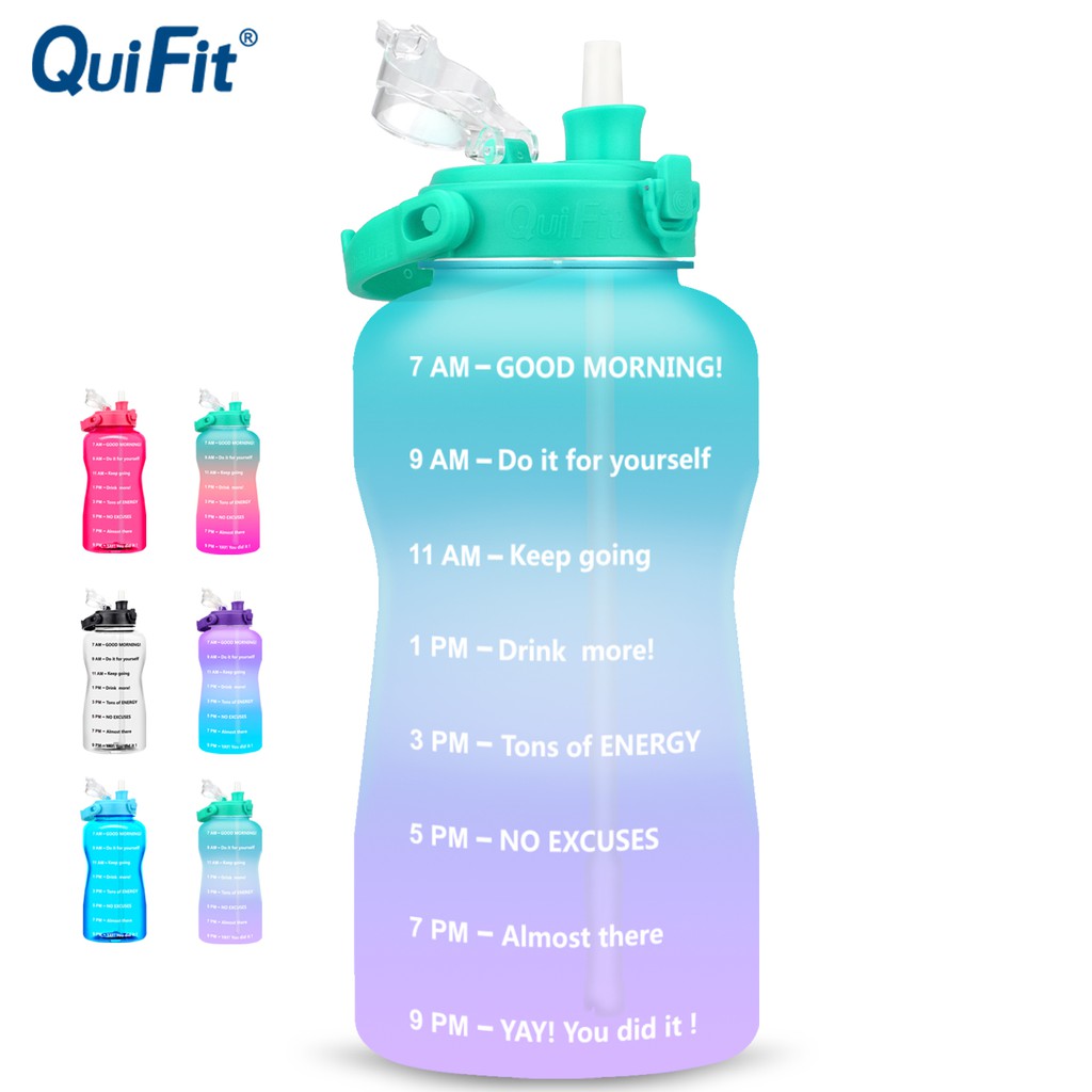 Bình uống nước QuiFit có nắp lật và ống hút không chứa BPA phong cách thể thao dung tích 2L