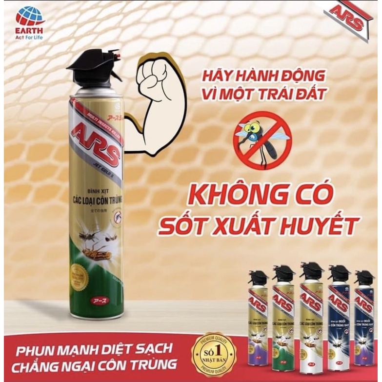 Bình Xịt Côn Trùng ARS Jet Gold Khuynh Diệp vòi xịt cánh bướm siêu mạnh 600ml Chất lượng Thailand diệt sạch các côn
