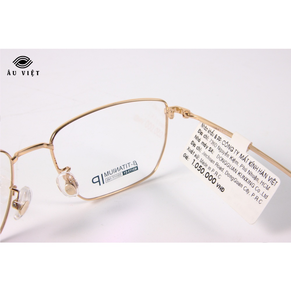 Gọng kính nam nữ unisex kim loại titanium dáng vuông chữ nhật Nikko N-3173 màu vàng Full box