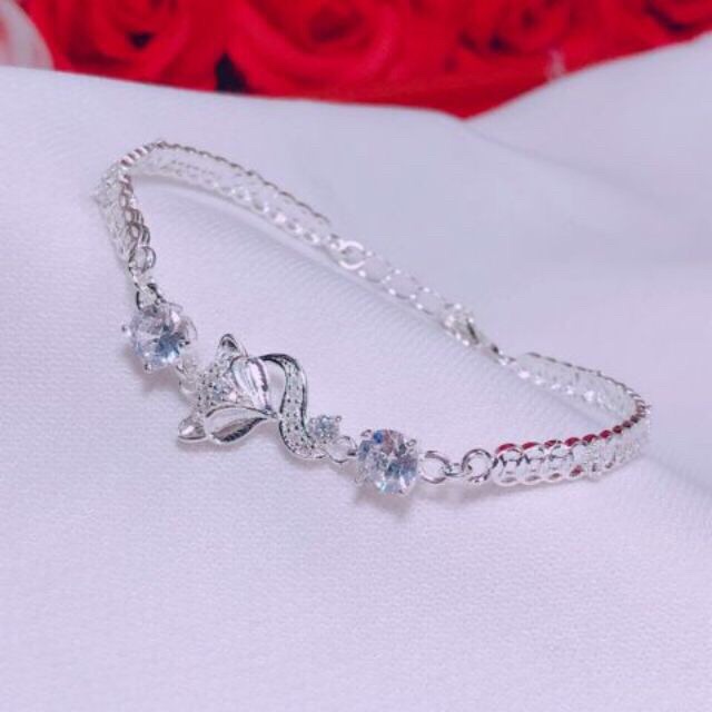 Lắc tay hồ ly kim tiền đính đá nhân tạo chuẩn bạc ta-THJ SILVER