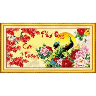 Tranh đính đá con công Phú quý cát tường 96*45cm VS049 - tự đính