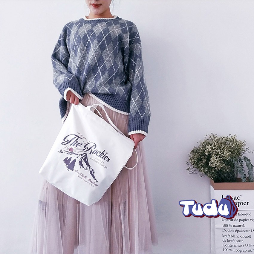 Túi Vải Canvas Tudu, Túi Tote Ulzzang Có Dây Kéo Mẫu Cơ Bản Đựng Đồ Tiện Dụng CN225