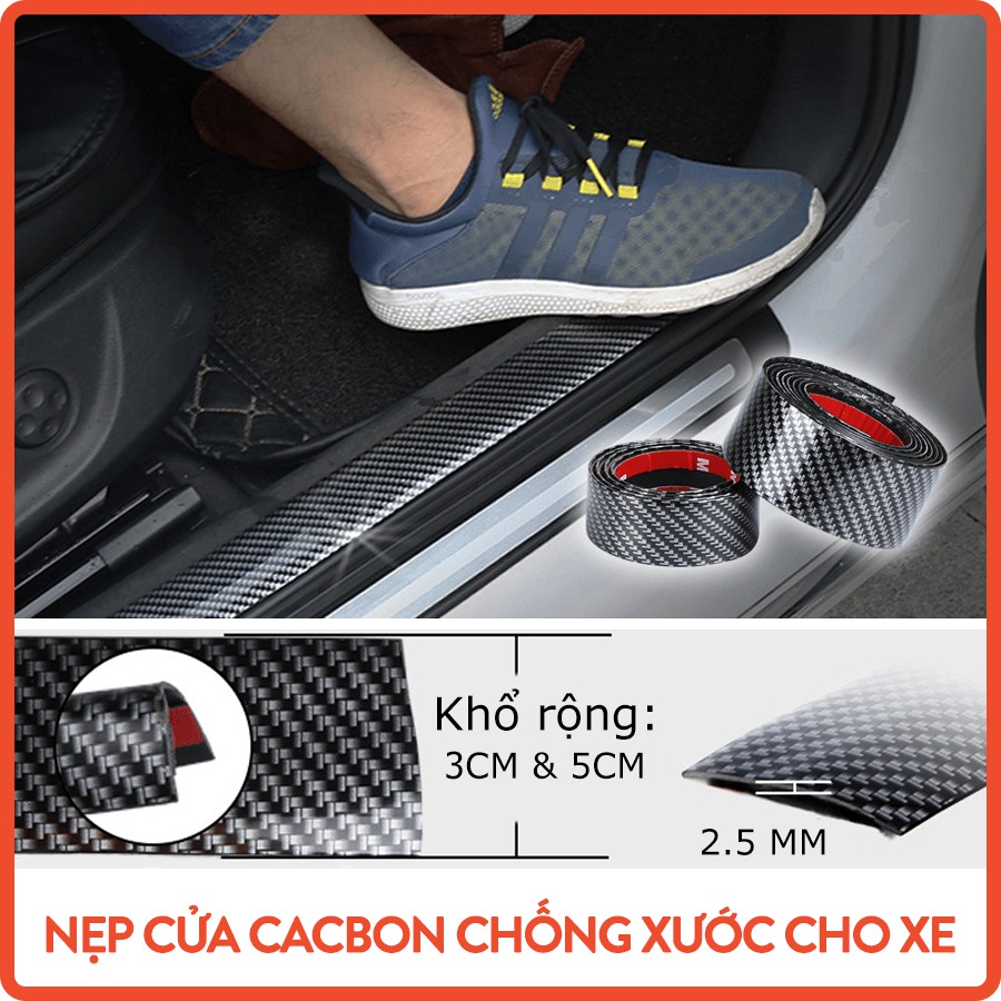 Nẹp chống xước bước chân cửa xe ô tô, Nẹp cacbon bảo vệ xe bản 3cm, 5cm, 7cm - Đã kèm keo 3M