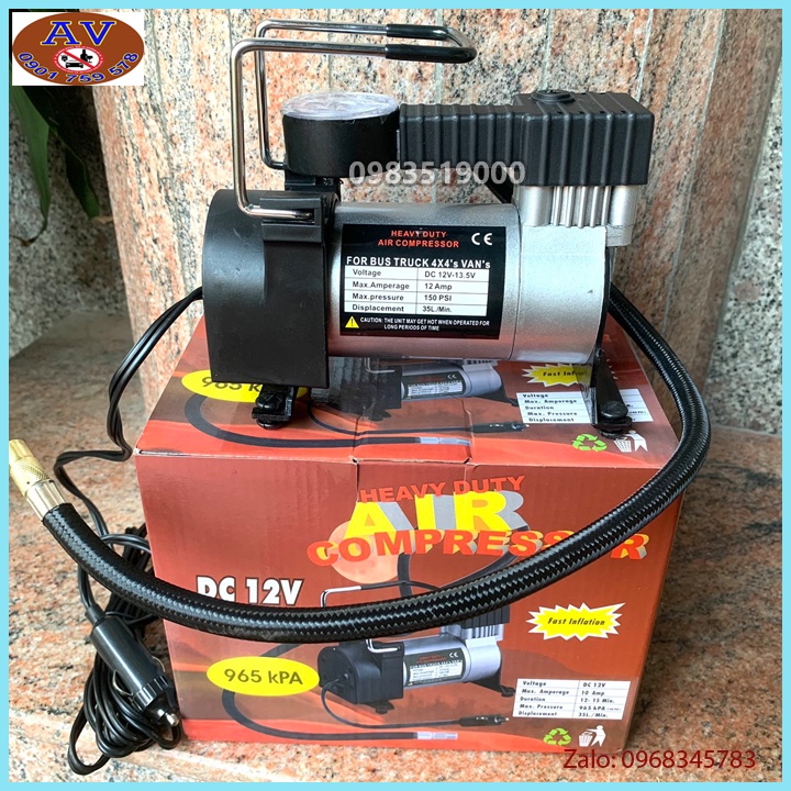 Máy Bơm Lốp, Bơm Hơi Điện ô tô Xe Máy Mini 12V - 120W tặng kèm kẹp bình ắc quy tẩu thuốc
