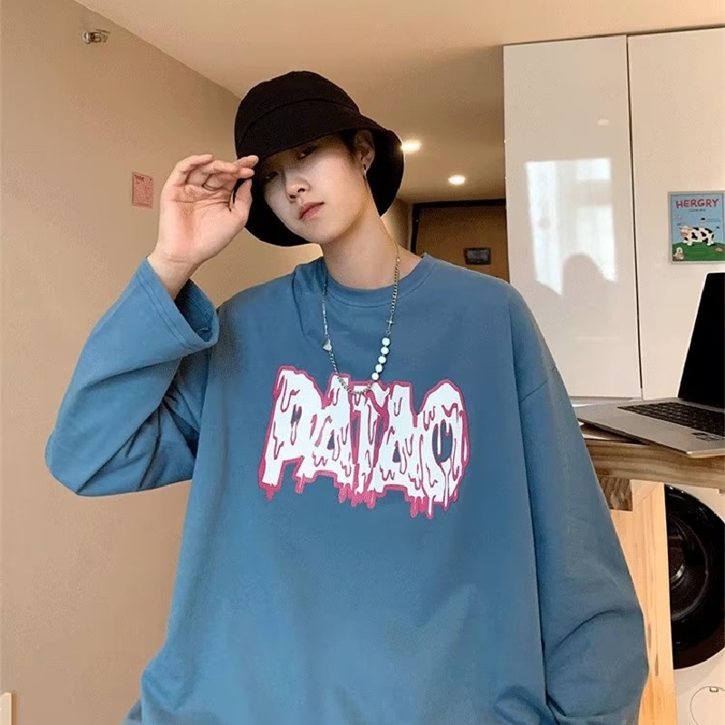 Áo Thun Tay Dài Cổ Tròn Dáng Rộng In Chữ Thoải Mái Thời Trang Cho Nam Size M-5XL