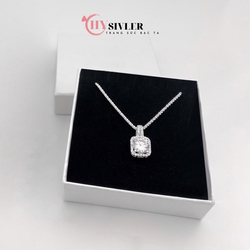 Dây chuyền bạc nữ CHY SILVER dạng xù kim sa mặt đá vuông đính đá bạc ta