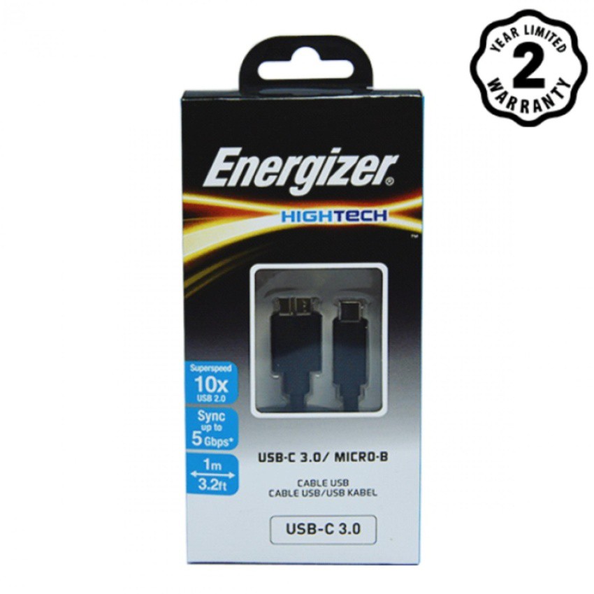 Cáp sạc Type-C Energizer USB-C ra Micro-B 3.0 dài 1m - C11C3MCGBK4 cho Android (Đen)