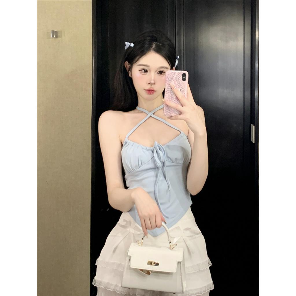 QADCOL Áo Hai Dây Áo Lửng Hai Dây Cổ Yếm Ôm Dáng Gợi Cảm Cho Nữ Thiết Kế