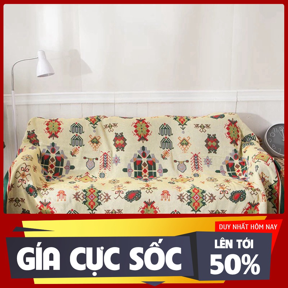 Thảm Sofa họa tiết Noel, Khăn phủ vintage 1m8x2m3