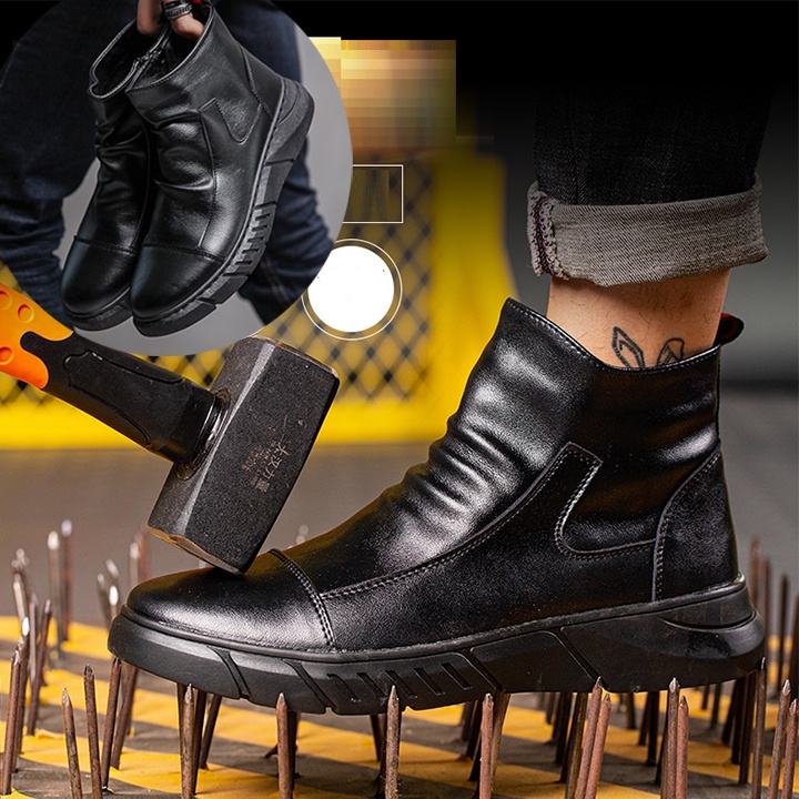 Giày Chel sea Boots Nam Cao Cổ Da Đen Mềm Đế Cao 5cm Phong Cách Nam Tính Tặng Kèm Đồng Hồ