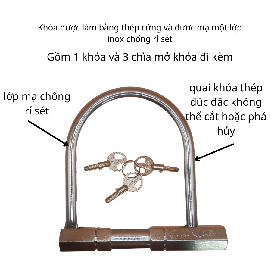 Khóa chữ U chống trộm xe máy . Khóa chống cắt mạ inox AOERDA