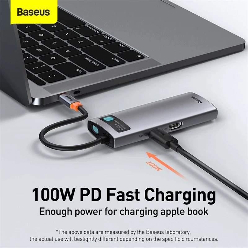 Cổng chuyển đổi Baseus Metal Gleam Hub Type C 8-IN-1 hỗ trợ mở rộng 4K HD + 3 * USB3.0 + SD + TF + RJ45 + PD