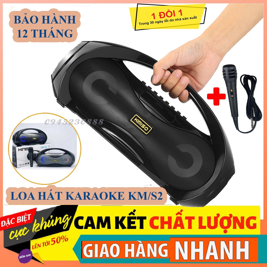 [Mã 267ELSALE hoàn 7% đơn 300K] Loa Bluetooth Karaoke Xách Tay KM-S2 Bản Mới +Tặng Mic Hát Có Dây, Âm Bass Cực Hay HOT