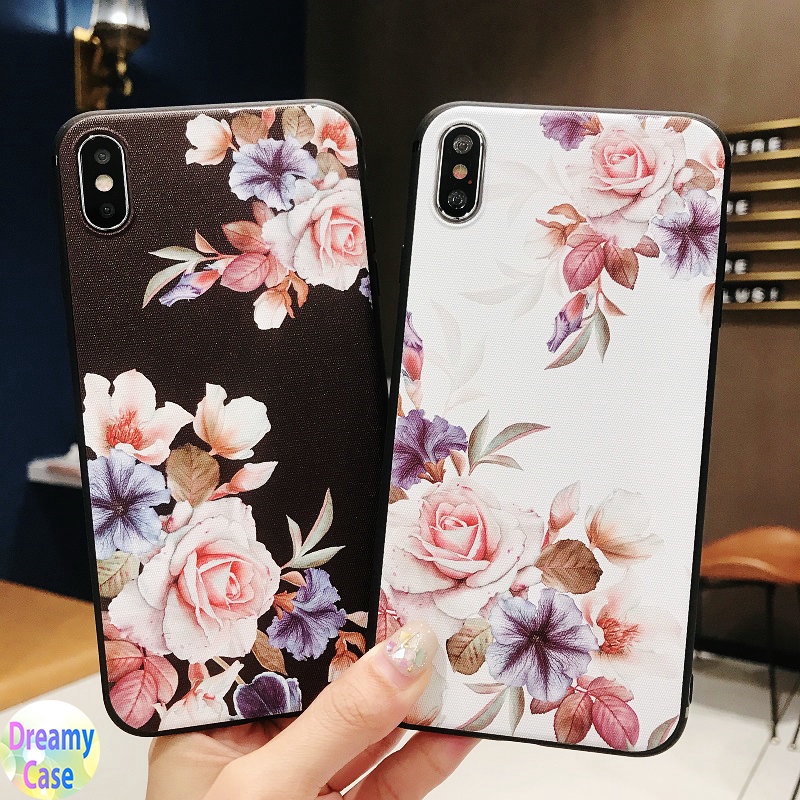 Ốp lưng điện thoại in hoạt hình Black White Rose Pattern cho Samsung Galaxy A51 A71 A50S A30S A70 A50 A30 A20 A10 M10 A7 2018 Note 10 9 8 S20 Ultra S10 S9 S8 Plus