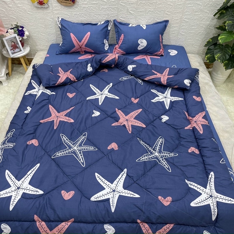 Bộ ga gối 4 món chăn chần bông siêu nhẹ ( Ảnh thật )