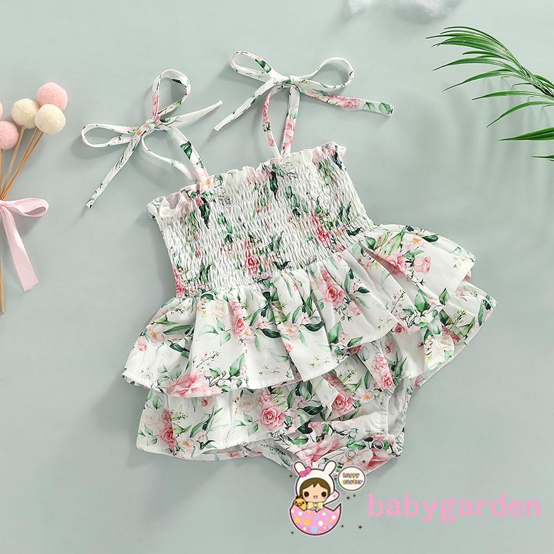 Bộ Áo Liền Quần Hai Dây Không Tay Cài Nút In Hoa Dành Cho Bé Gái 0-18 Tháng Tuổi