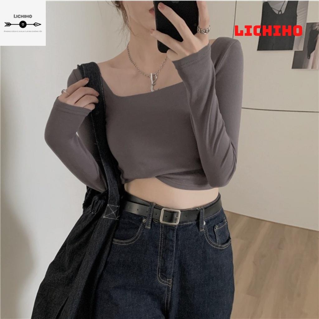 Áo croptop tay dài cổ vuông CT06 LICHIHO áo thun nữ gợi cảm chất vải tốt chất lượng | BigBuy360 - bigbuy360.vn