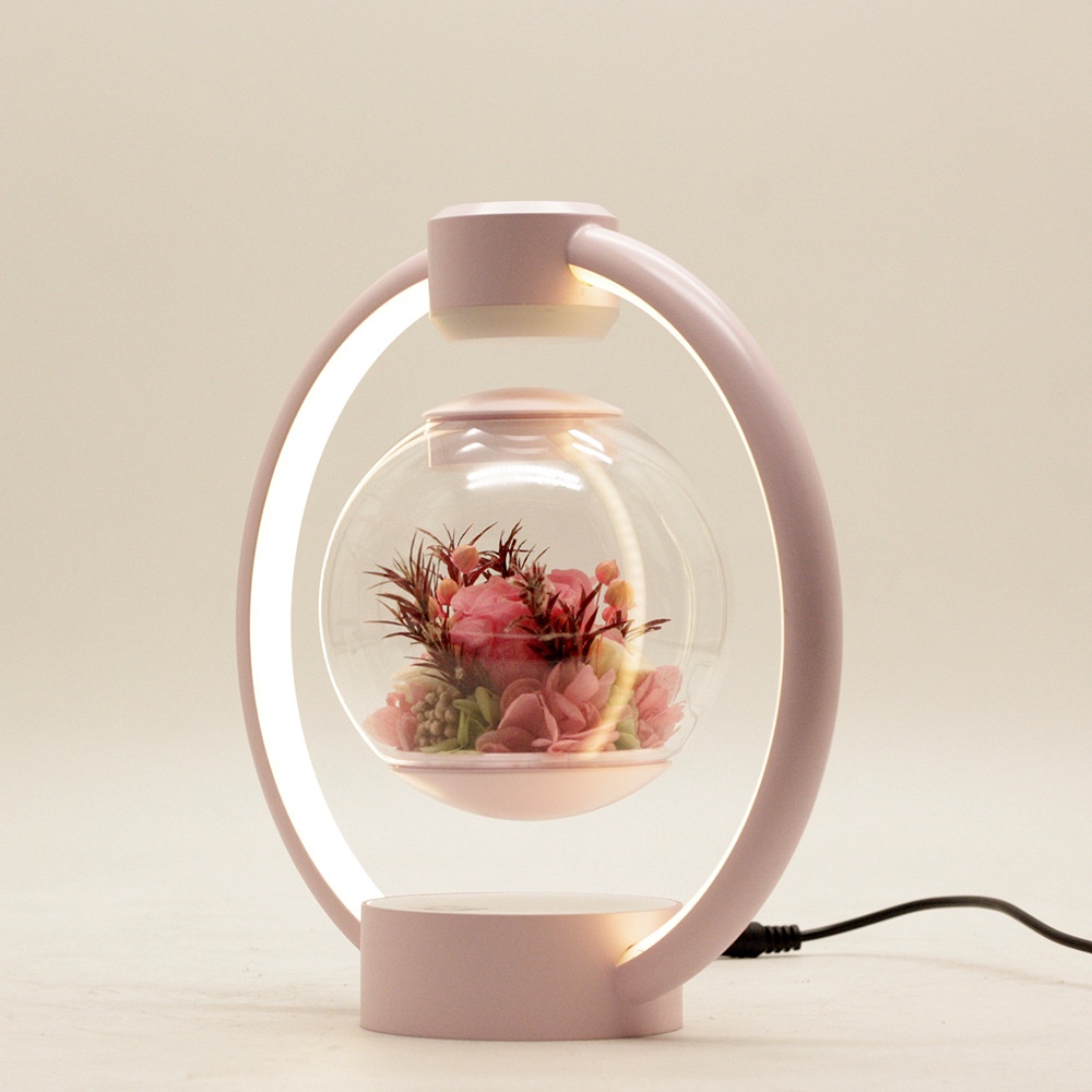 Đèn led trang trí phòng ngủ hình trái tim quả cầu hoa xoay vô cực, Đèn ngủ để bàn cảm ứng có quả cầu hoa bay lơ lửng